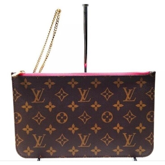 Louis Vuitton Monogram Neverfull MM GM Pochette Pivoine Wristlet Gold Chain MINT - Picture 1 of 10